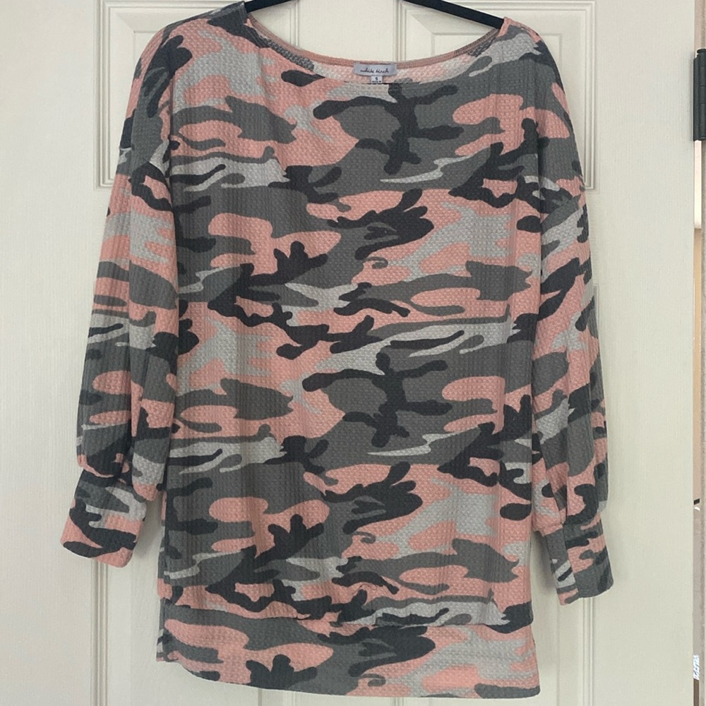 White Birch pink cameo waffle, long sleeve shirt.